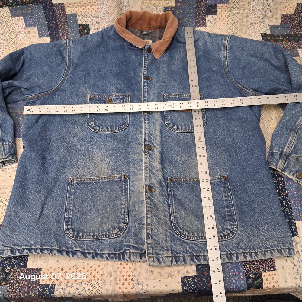 Vintage Carhartt C59 DST Denim Chore Coat Mens 2XL Blanket Lined USA Barn Jacket - Picture 10 of 14